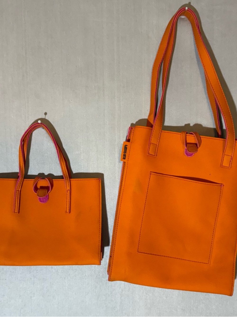 2 Orange Tote Bag with Pink Interior Accent  by Alan Stuart (Mom & Daughter)